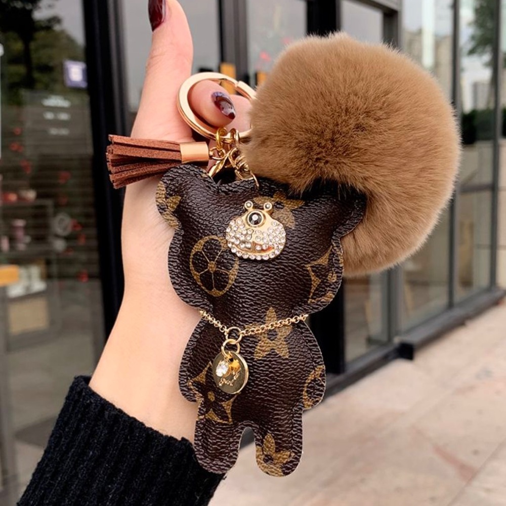 Brown Bear Keychain with Pom Pom